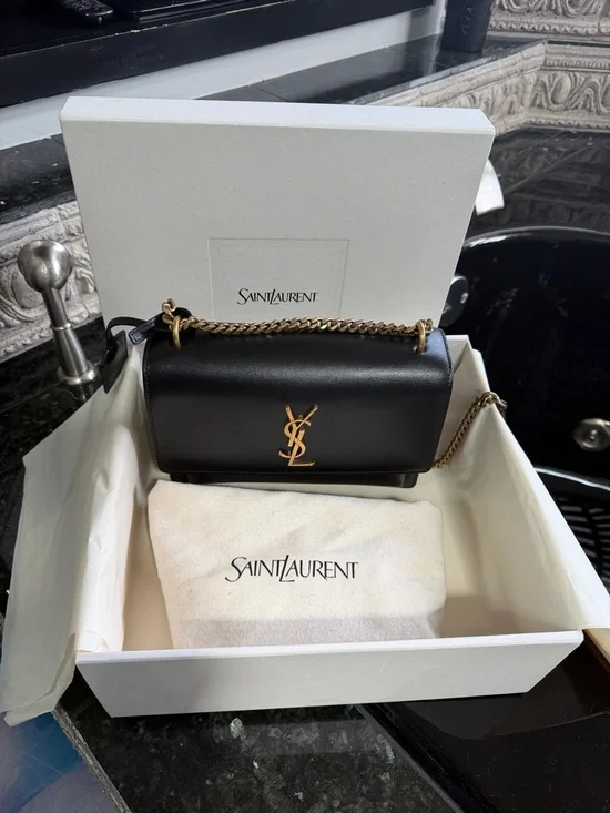 Saint Laurent Black Leather Chain-Detail Sunset medium Shoulder Bag - Picture 8 of 8